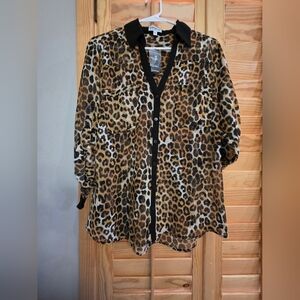 Leopard Print Button-Up Blouse